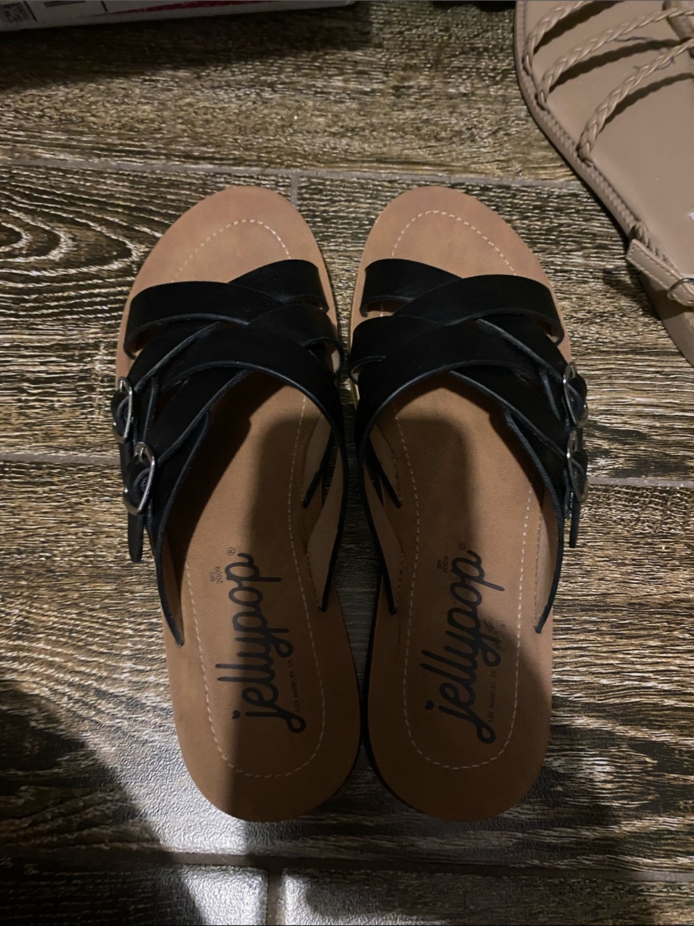Jellypop Black Multi-Strap Slide Sandals with Buckle Detail